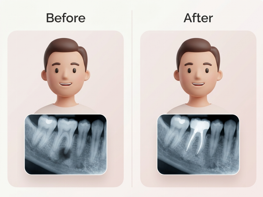 Root canal treatment clears the infection at the root tip and seals the tooth.