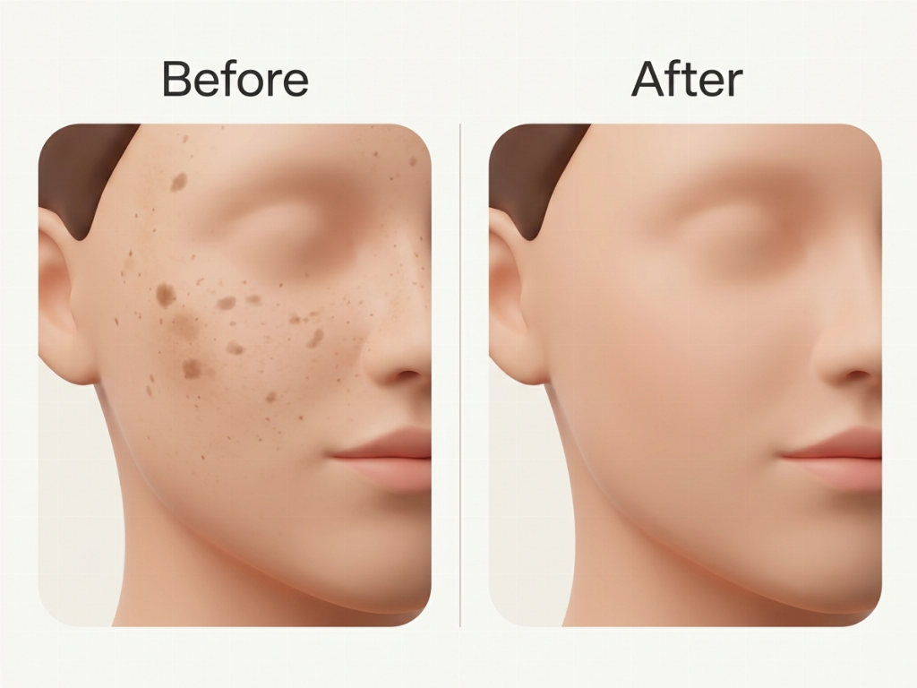 Visible reduction of superficial sunspots and freckles.