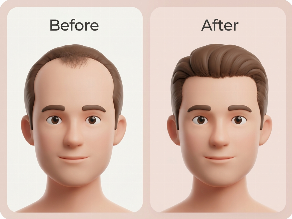 Hairline lowering and thickening for a male patient with a receding hairline.