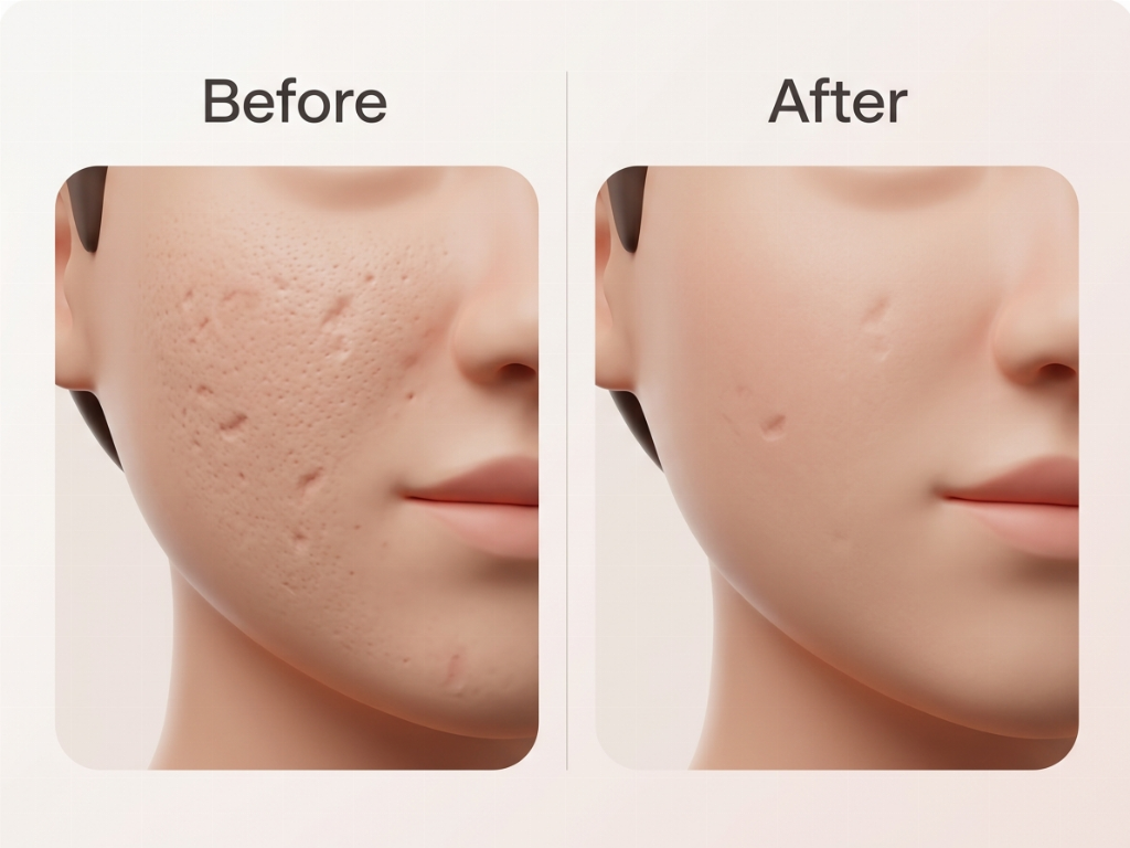 Improvement in skin texture and pore size after Potenza treatment.