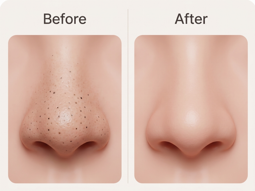 Aquapeel effectively clears congested pores and removes blackheads on the nose.