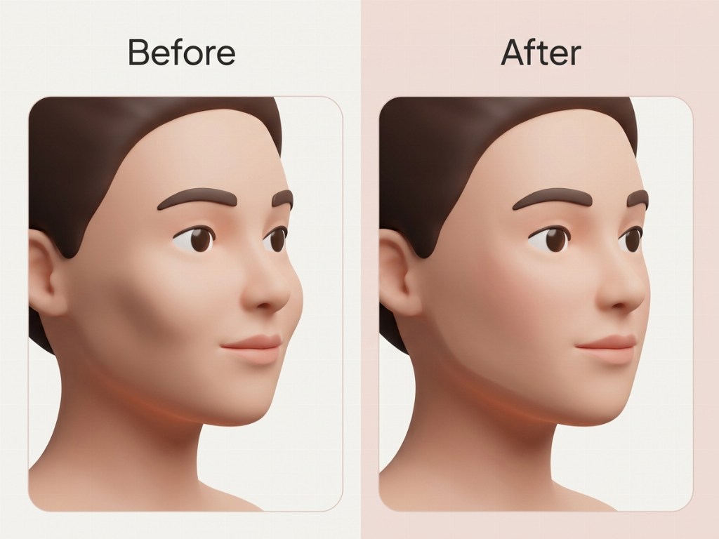 Reduction of the 45-degree protrusion creates a smoother facial line.