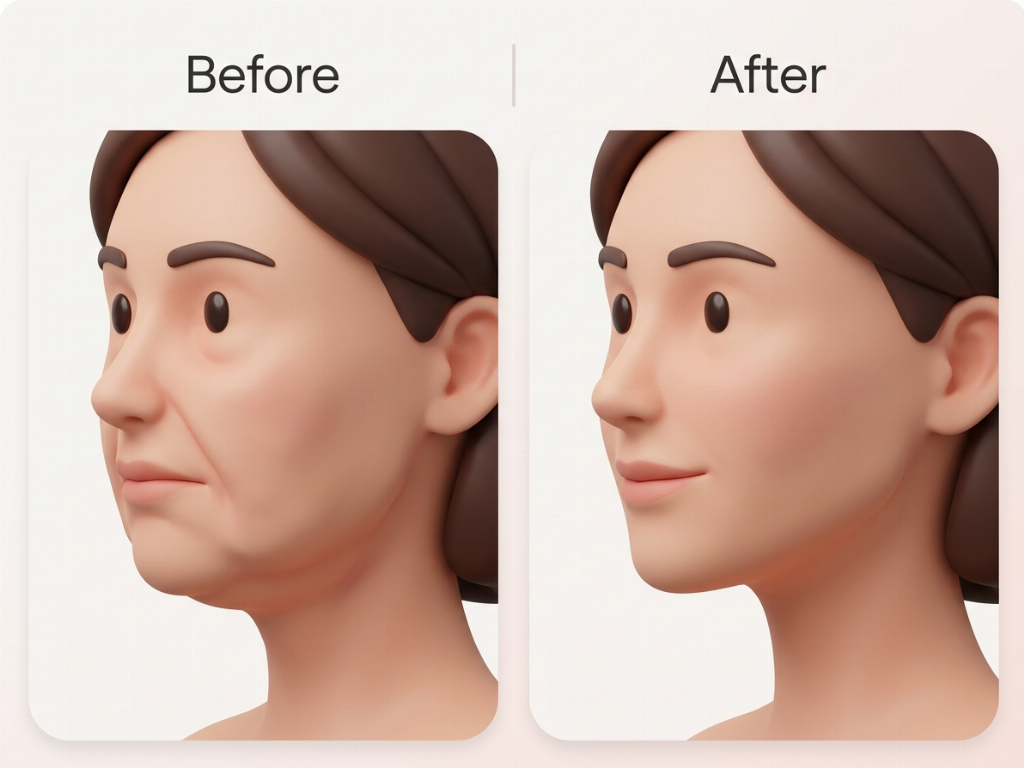 Surgical facelift addressing jowls and mid-face sagging.
