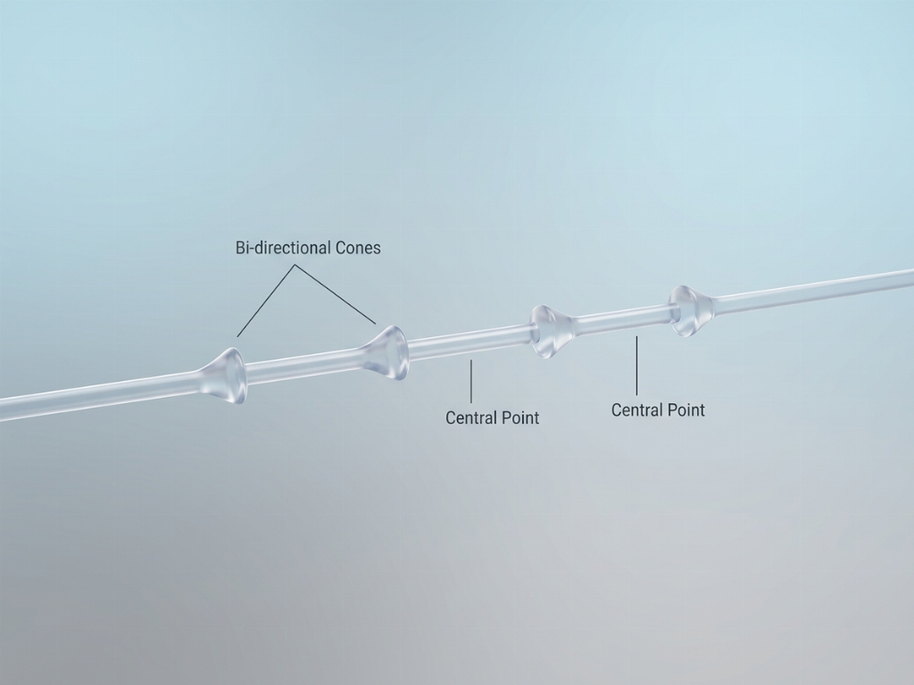 Bidirectional cones anchor into the tissue to provide a 360-degree lift.