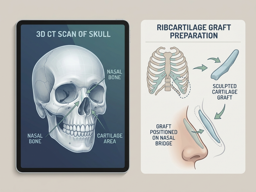 Advanced 3D-CT imaging and rib cartilage grafting are often used in complex revision cases.