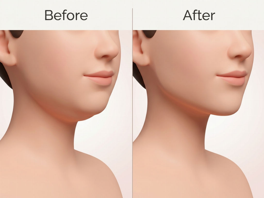 Visible reduction in submental fat and a more defined jawline after a series of treatments.