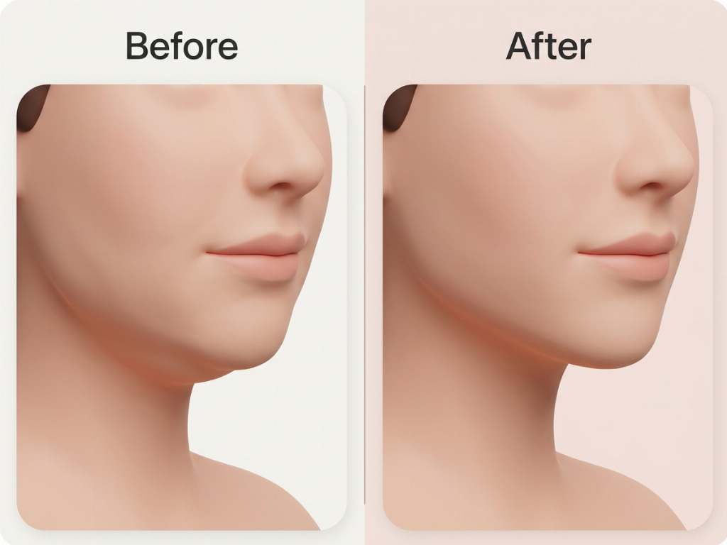 Visible improvement in jawline definition and lower face lifting.