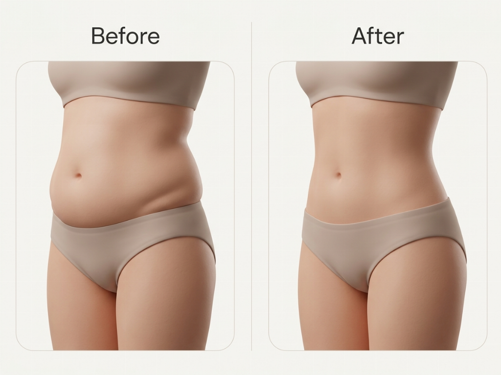 Significant reduction in abdominal volume and refined waistline.