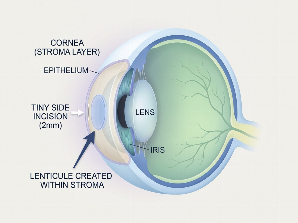 SMILE Pro creates a small lenticule inside the cornea that is removed through a tiny incision.
