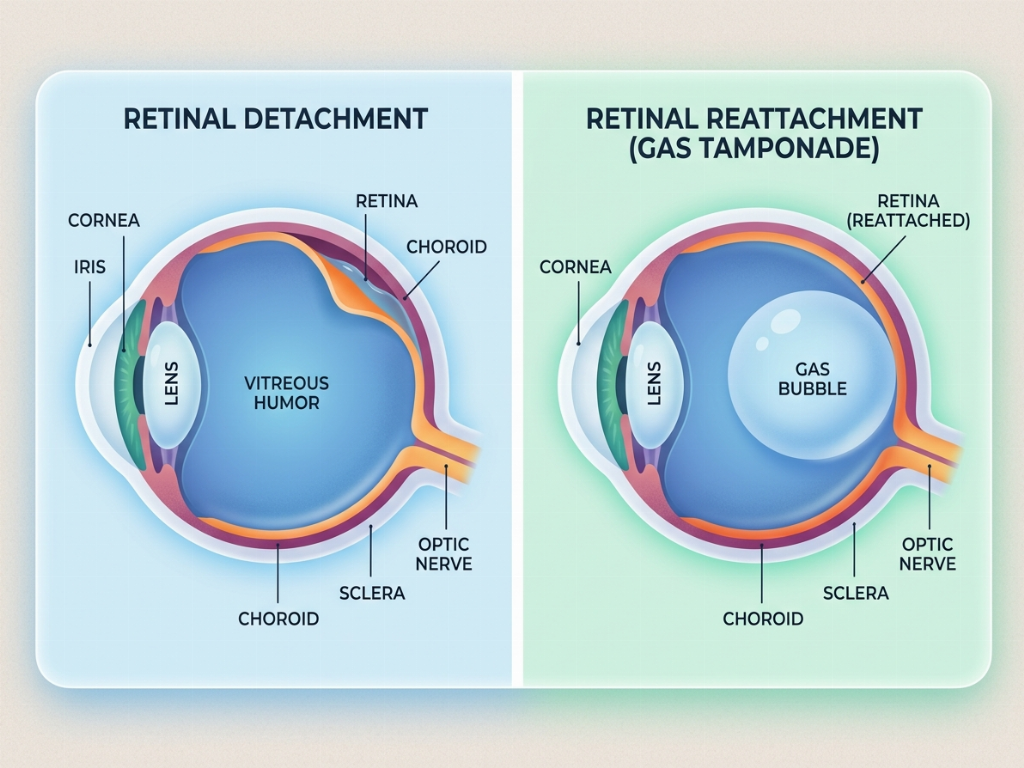 The procedure involves reattaching the retina to the back of the eye to restore its blood supply.