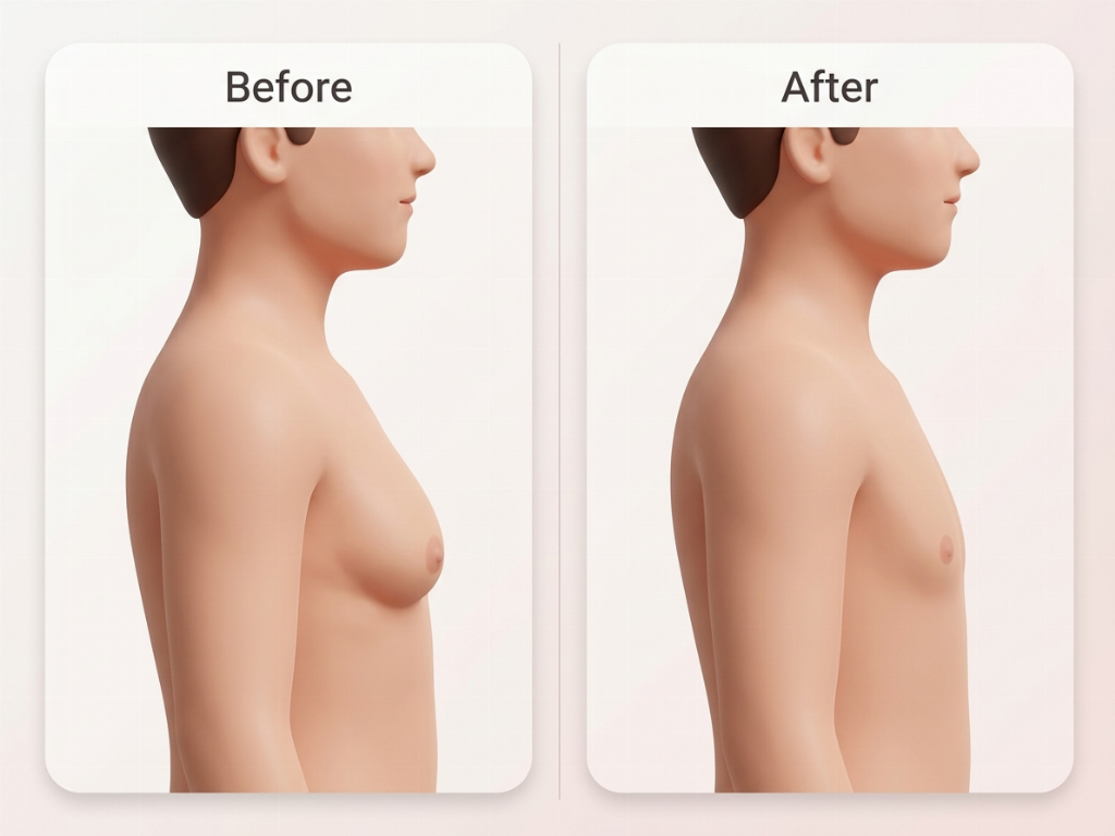 Side profile view highlighting the removal of the 'breast' shape for a flatter appearance.