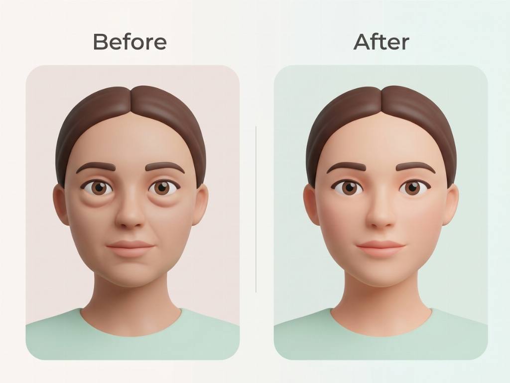 Subtle lifting and improved skin tone after a series of facial acupuncture sessions.
