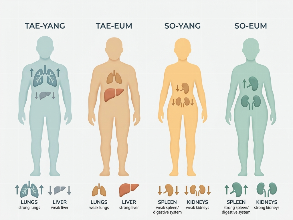 The four constitutional types in Korean medicine: Tae-yang, Tae-eum, So-yang, and So-eum.