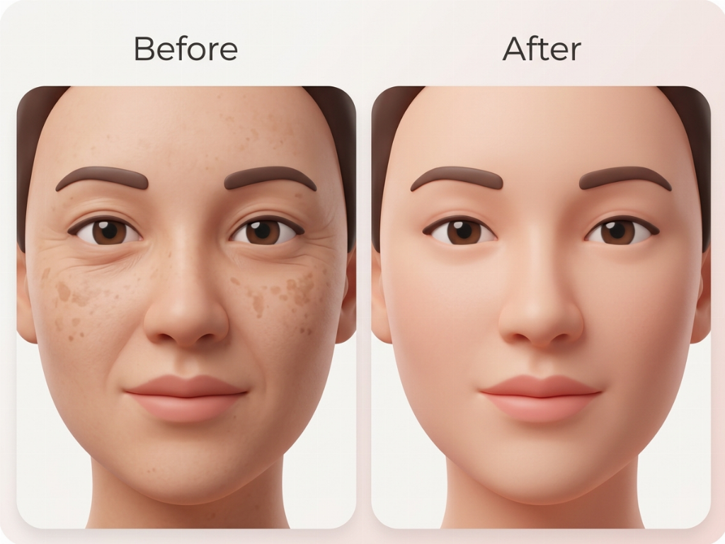 Improvement in fine lines and overall skin tone.