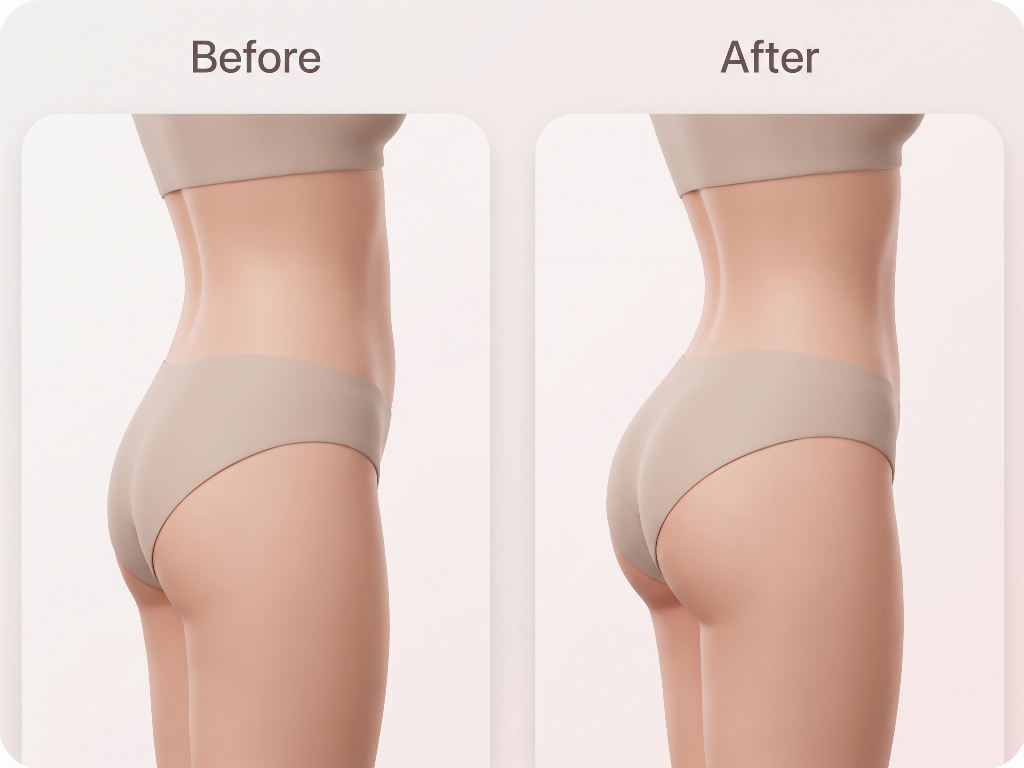 Realistic BBL result showing enhanced projection and a slimmer waist.