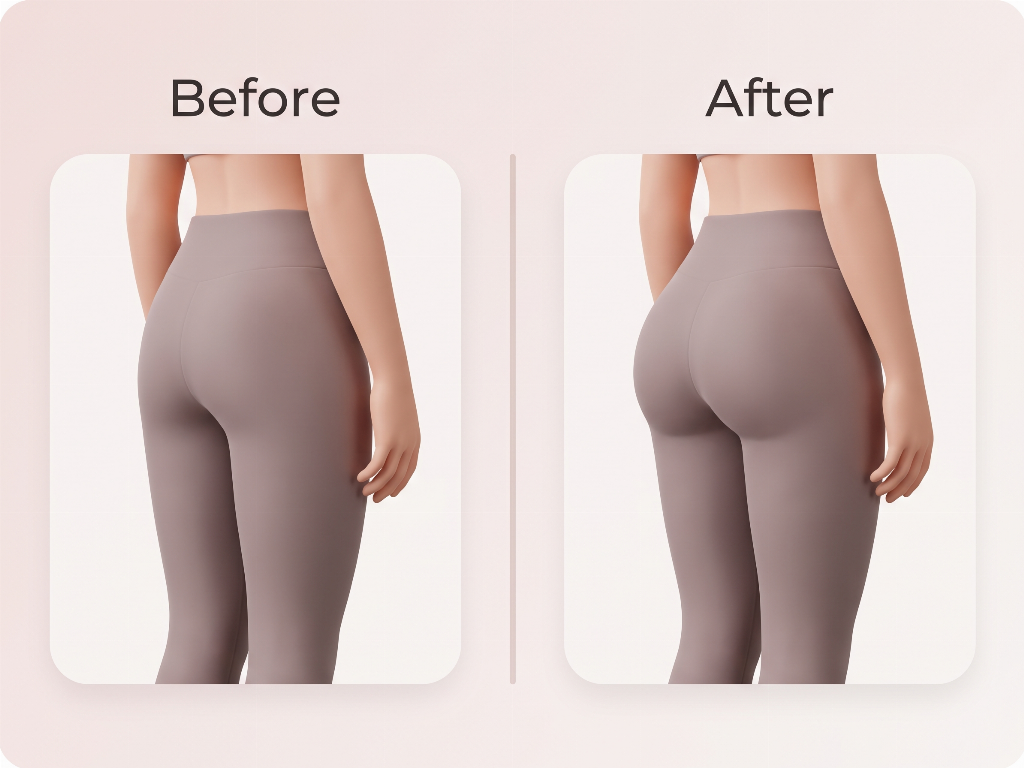 Buttock enhancement using silicone implants for increased volume.