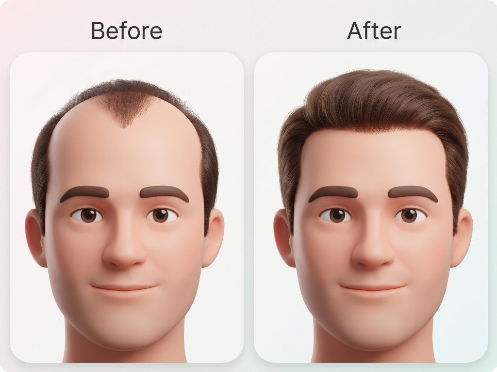 Male Hairline Correction: Receding temples restored for a fuller, youthful look.
