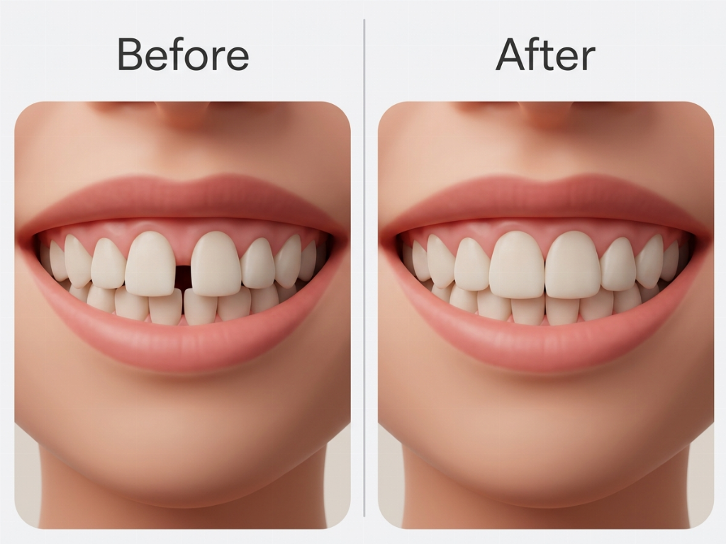 Closing of a prominent midline gap (diastema).