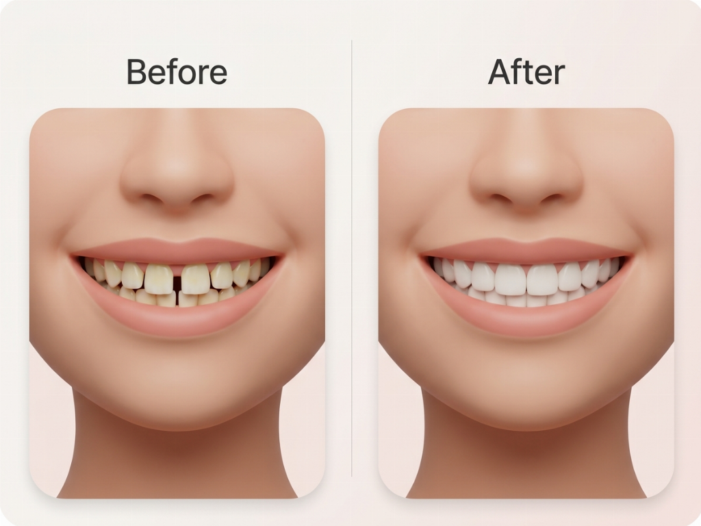 Laminates can address gaps and staining for a more uniform appearance.