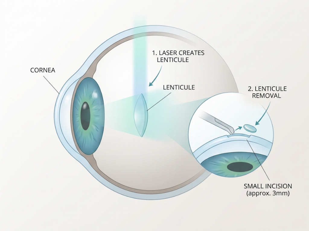 The SMILE technique: creating and removing a small lenticule through a tiny incision.
