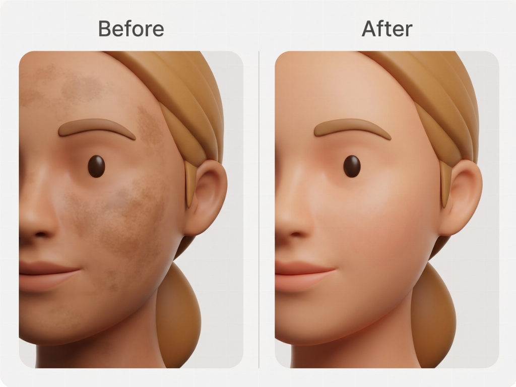 Visible reduction in melasma and overall skin brightening after a series of sessions.