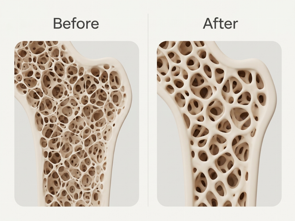 A visualization of bone density maintenance through long-term menopause management.