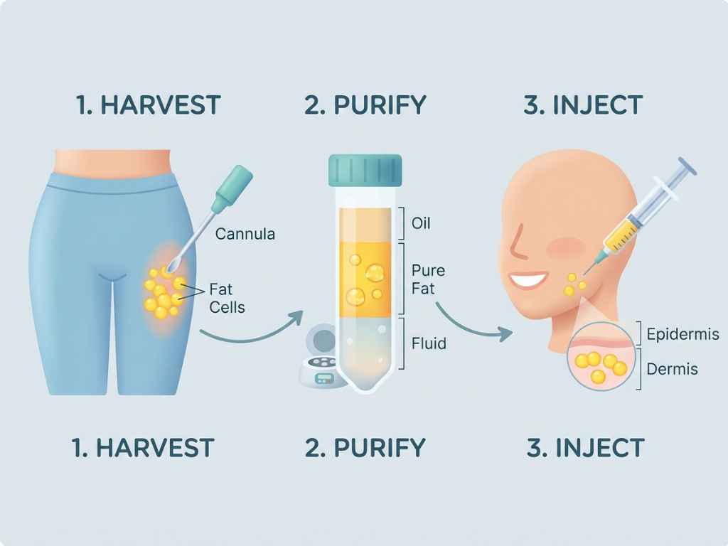 The three-step process: Harvesting, Purification, and Injection.
