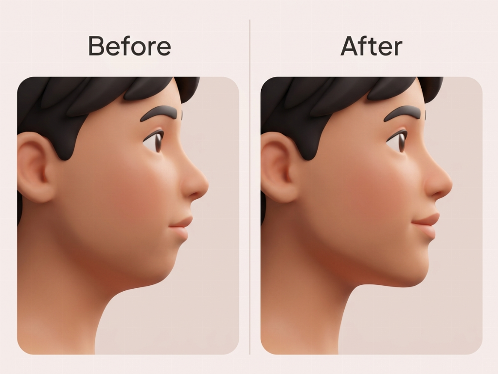 Correction of a receding chin (microgenia) using sliding genioplasty.