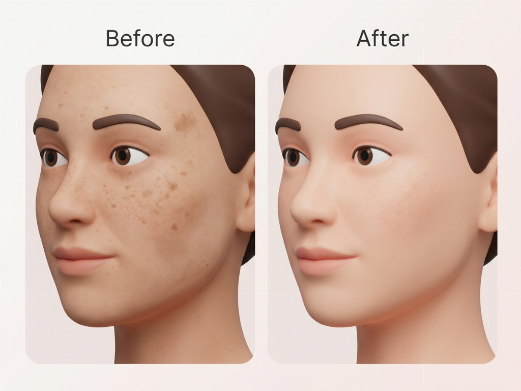 Visible reduction in sun spots and more even skin tone after Picosecond treatment.